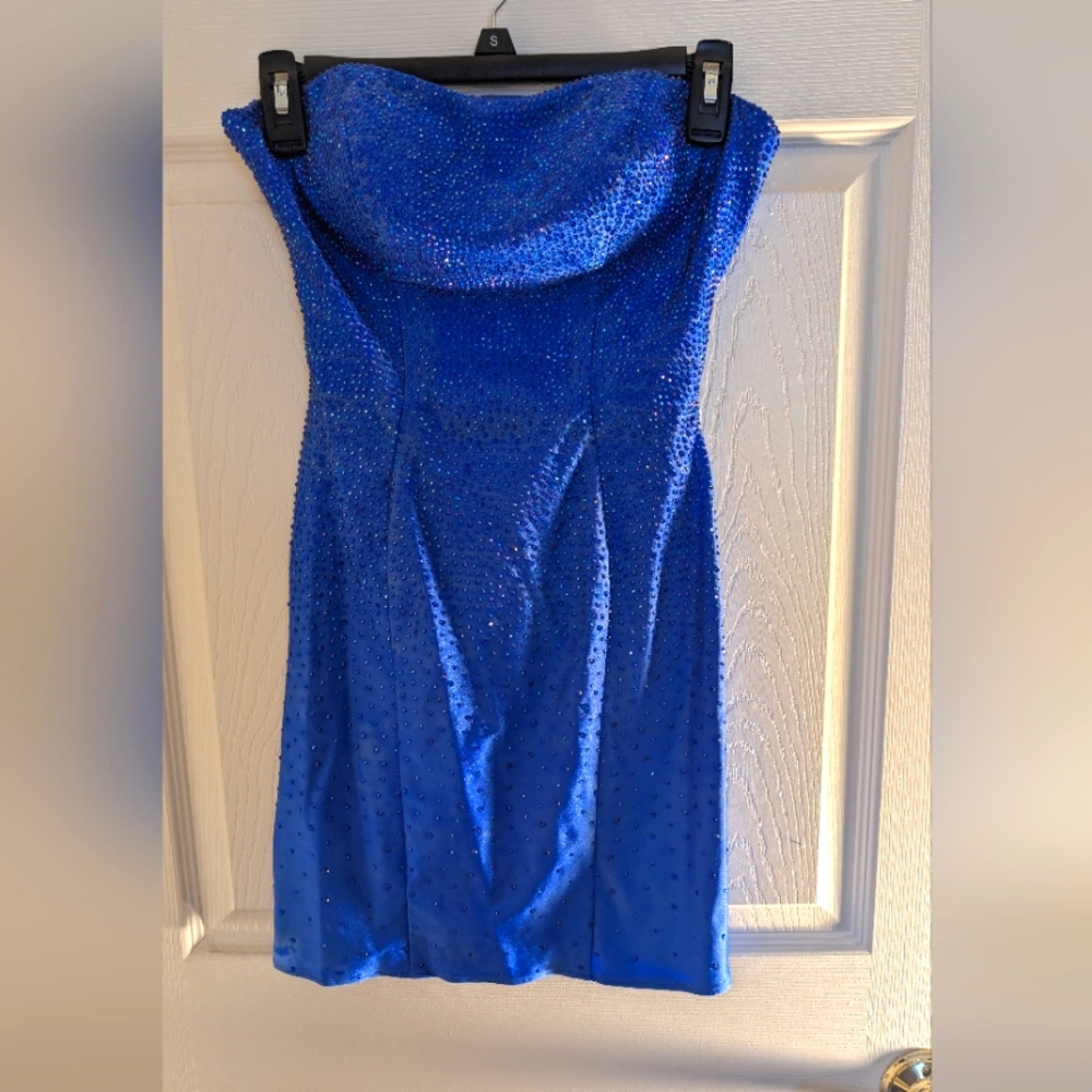 Sherri Hill Blue Hot Stone Embellished Homecoming Dress